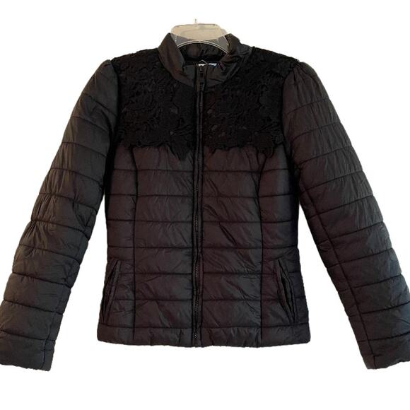 Blugirl Blumarine Puffer Jacket with Lace Overlay on Shoulders Size Small - Picture 2 of 8
